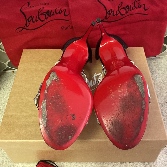 Black Diwali 100 Silver Studded Ankle Strap Stiletto Heel Pumps. - Picture 7 of 9